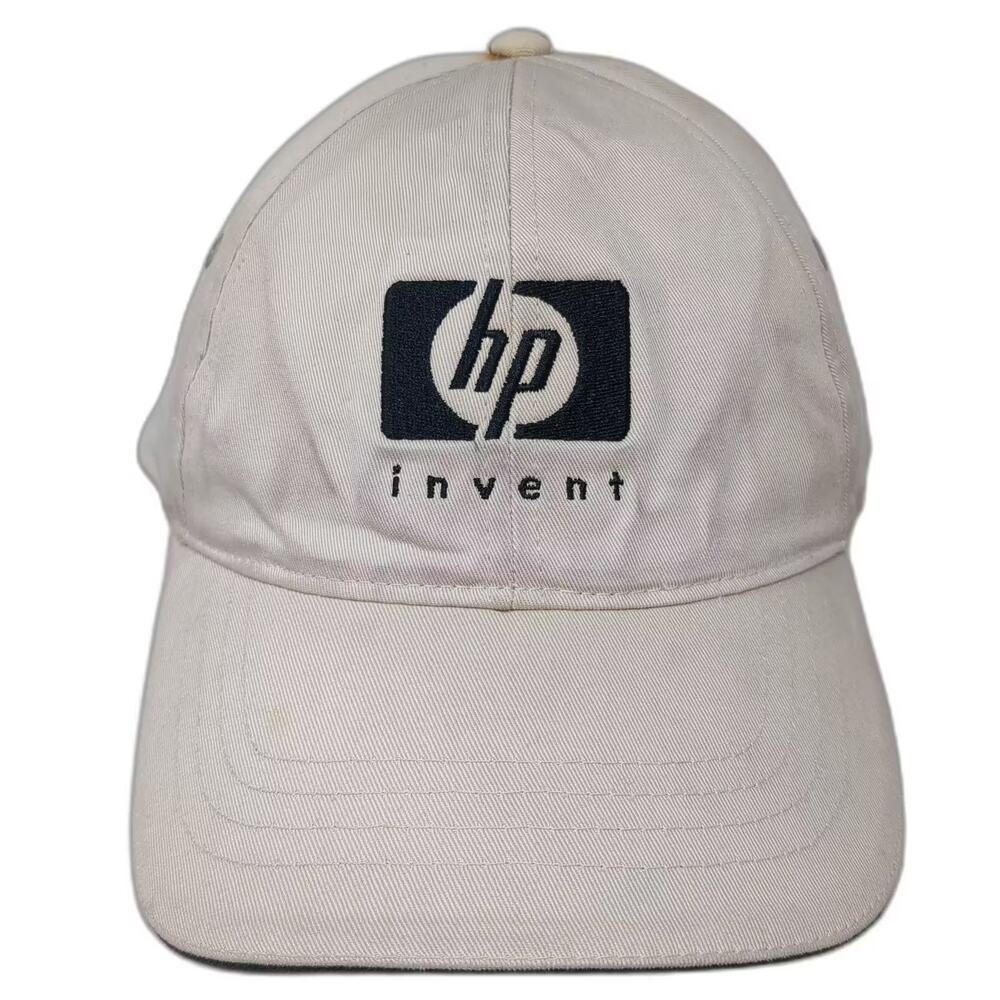HP Invent Logo Beige Black Baseball Cap Hat One Size Cotton Adjustable Slideback